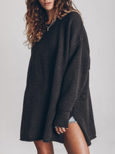 Load image into Gallery viewer, Openwork Round Neck Long Sleeve Slit Sweater