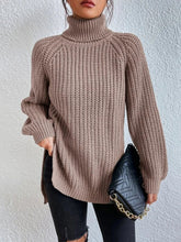 Load image into Gallery viewer, Full Size Turtleneck Rib-Knit Slit Sweater