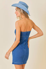 Load image into Gallery viewer, Stitchwork Strapless Slim Denim Dress: BLUE / L