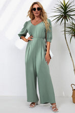 Load image into Gallery viewer, V-Neck Half Sleeve Jumpsuit