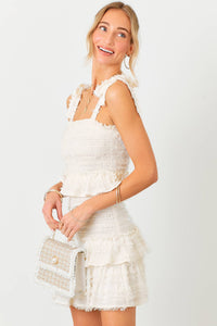 Smocked Ruffle Mini Dress: WHITE / M