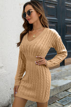 Load image into Gallery viewer, Cable-Knit V-Neck Long Sleeve Mini Sweater Dress