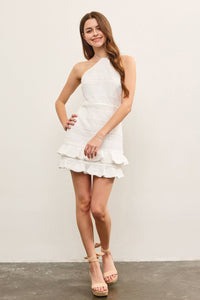 RUFFLE TIERED CROCHET HALTER DRESS: KELLY GREEN / M