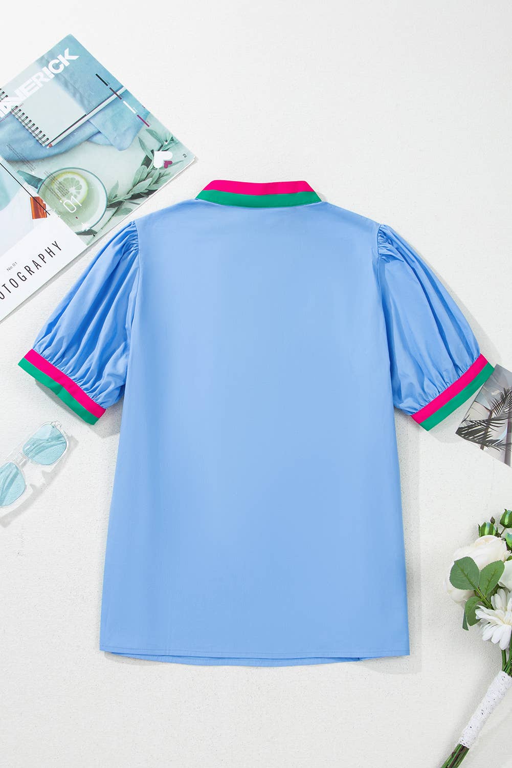 V-Neck Collision Top: Sky Blue