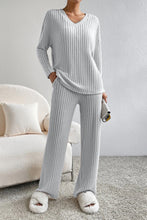 Load image into Gallery viewer, Ribbed V-Neck Top and Pants Set