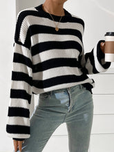 Load image into Gallery viewer, Honey Striped Round Neck Long Sleeve Sweater