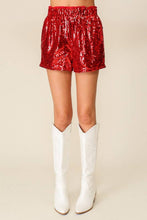 Load image into Gallery viewer, High Waisted Sequin Shorts: ROYAL / 2-2-2 (S-M-L)