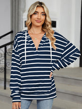 Load image into Gallery viewer, Drawstring Striped Long Sleeve Hoodie