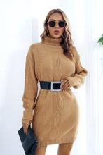 Load image into Gallery viewer, Openwork Turtleneck Long Sleeve Sweater Dress