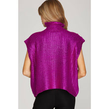 Load image into Gallery viewer, Metallic Foil Short Sleeve Sweater Top: PURPLE