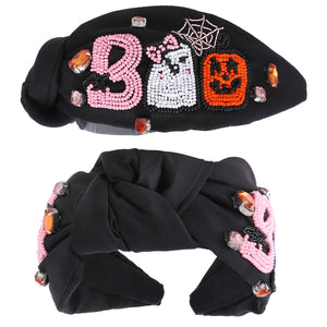 Boo Hallowen Knotted Headbands: Orange