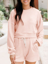 Load image into Gallery viewer, Ribbed Round Neck Long Sleeve Top and Shorts Set