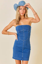 Load image into Gallery viewer, Stitchwork Strapless Slim Denim Dress: BLUE / L