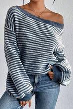 Load image into Gallery viewer, Striped Boat Neck Long Sleeve Sweater