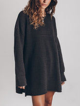 Load image into Gallery viewer, Openwork Round Neck Long Sleeve Slit Sweater