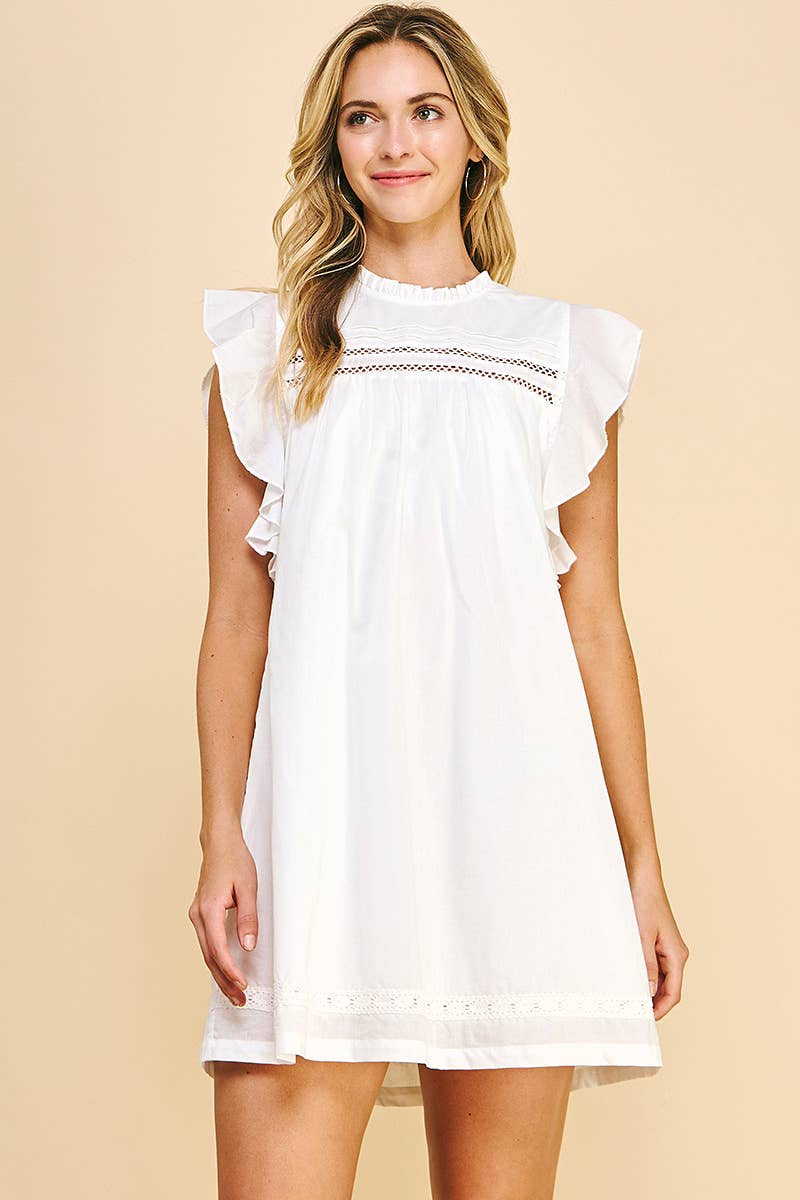 ROUND NECK TUNIC DRESS - OFF WHITE/ RUSH