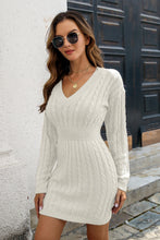 Load image into Gallery viewer, Cable-Knit V-Neck Long Sleeve Mini Sweater Dress