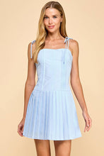 Load image into Gallery viewer, Adjustable Straps Pleated Detail Dress: Baby Blue / M