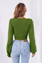 Load image into Gallery viewer, Bow V-Neck Long Sleeve Cropped Sweater