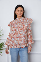 Load image into Gallery viewer, Floral Smocked Lantern Sleeve Ruffled Blouse