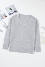 Load image into Gallery viewer, Openwork V-Neck Dropped Shoulder Sweater