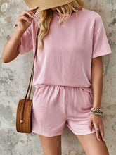 Load image into Gallery viewer, Textured Round Neck Short Sleeve Top and Shorts Set