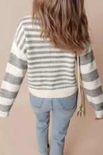 Load image into Gallery viewer, Striped Round Neck Dropped Shoulder Sweater