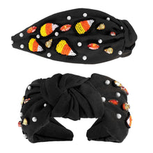 Load image into Gallery viewer, Beaded Candy Corn w/ Pearls &amp; Rhinestones Knotted Headband: Orange