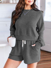 Load image into Gallery viewer, Ribbed Round Neck Long Sleeve Top and Shorts Set