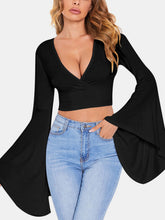 Load image into Gallery viewer, Plunge Flare Sleeve Cropped Top