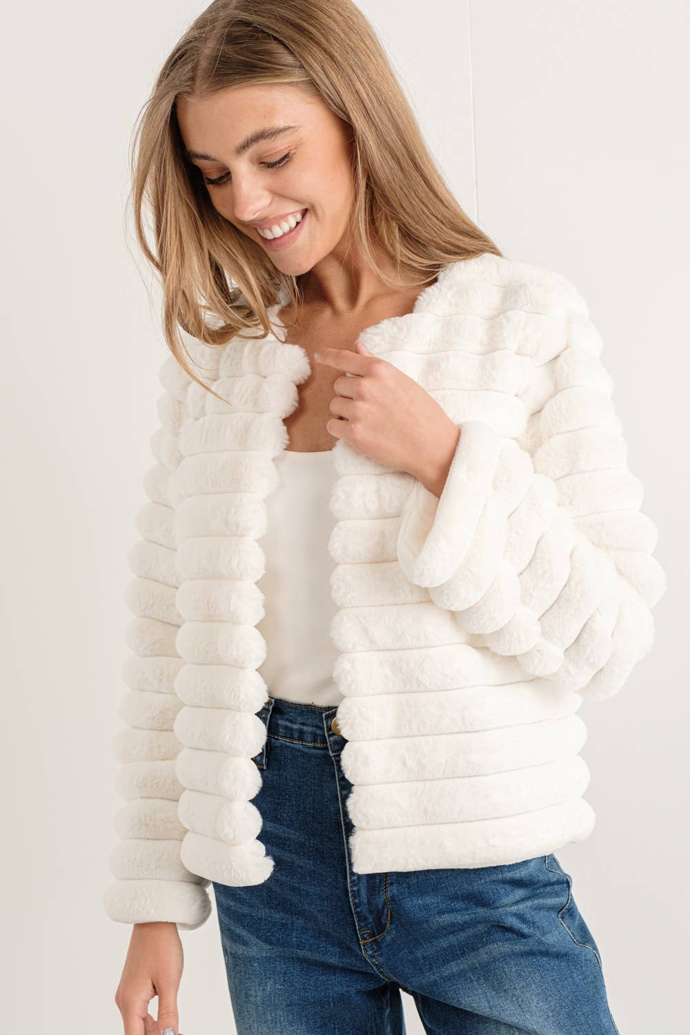 STRIPE FAUX FUR COAT (ST#FRJ1645W):