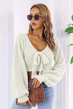 Load image into Gallery viewer, Bow V-Neck Long Sleeve Cropped Sweater