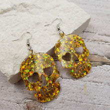 Load image into Gallery viewer, Confetti Halloween Skull Earrings || Choose Color: Green