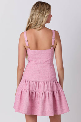 Tweed Tiered Sleeveless Mini Dress: PINK / M