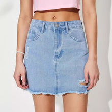 Load image into Gallery viewer, Distressed Raw Hem Mini Denim Skirt