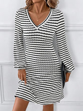 Load image into Gallery viewer, Striped V-Neck Long Sleeve Dress