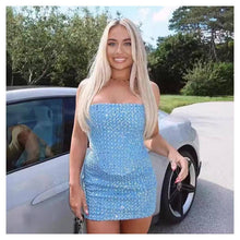 Load image into Gallery viewer, Fashionable Denim Ripped Sequin Mini Skirt Bandeau Set