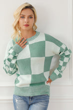 Load image into Gallery viewer, Checkered Drop Shoulder Long Sleeve Sweater