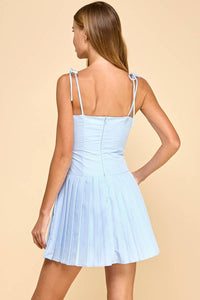 Adjustable Straps Pleated Detail Dress: Baby Blue / M