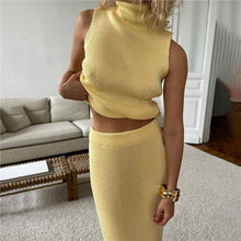 Load image into Gallery viewer, Solid Color High-Neck Vest And Half Skirt Two-Piece Set