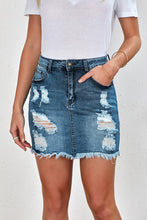 Load image into Gallery viewer, Distressed Raw Hem Denim Mini Skirt