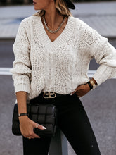 Load image into Gallery viewer, V-Neck Cable-Knit Long Sleeve Sweater