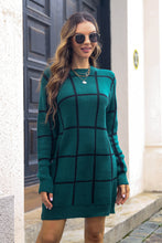 Load image into Gallery viewer, Plaid Round Neck Long Sleeve Sweater Dress