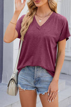 Load image into Gallery viewer, V-neck short sleeve overfit basic white t-shirt tee top: Blue / L