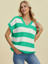 Load image into Gallery viewer, Double Take Full Size Striped V-Neck Short Sleeve Sweater