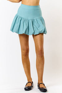 BK22766 STRETCH FLARE BUBBLE MINI SKIRT: OFF WHITE / S