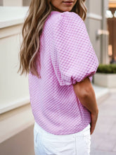 Load image into Gallery viewer, Solid Textured O Neck Puff Sleeve Blouse | 3 Colors: Phalaenopsis / M