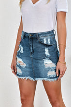 Load image into Gallery viewer, Distressed Raw Hem Denim Mini Skirt