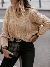 Load image into Gallery viewer, V-Neck Cable-Knit Long Sleeve Sweater