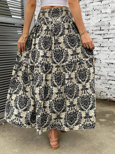 Printed Elastic Waist Maxi Skirt